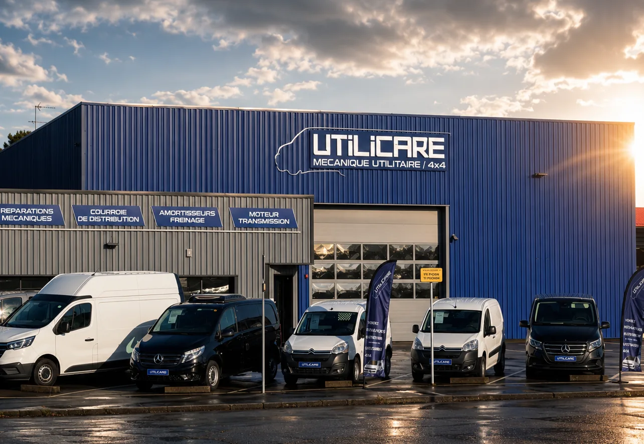 Façade de l’atelier pilote UTILICARE et ses véhicules utilitaires